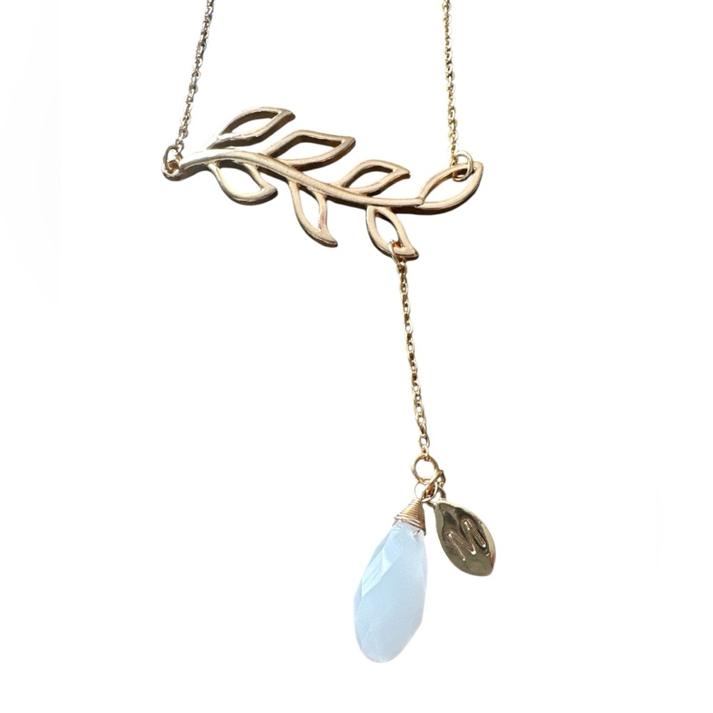 Bansri Goldtone with stone Leaf Drop Necklace Initial M